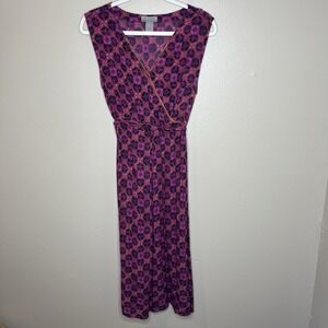 World Market Dress Small Floral Wrap Boho Gypsy Midi‎ V Neck Pink Geometric